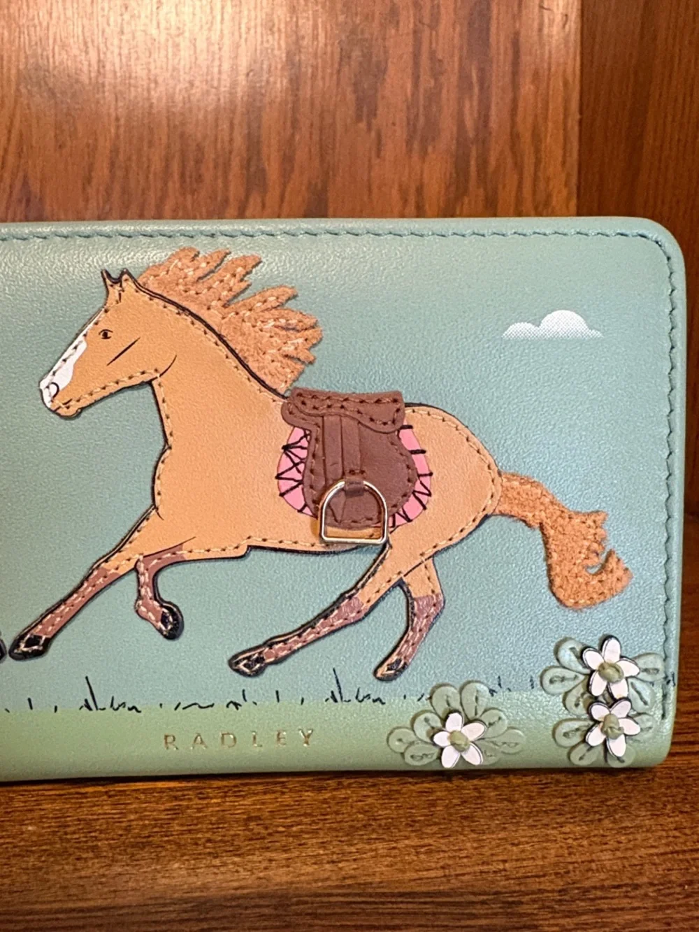 NWT-Radley London-Lunar New Year-Med Bifold Wallet-Horse Appliqué-Pistachio-$108